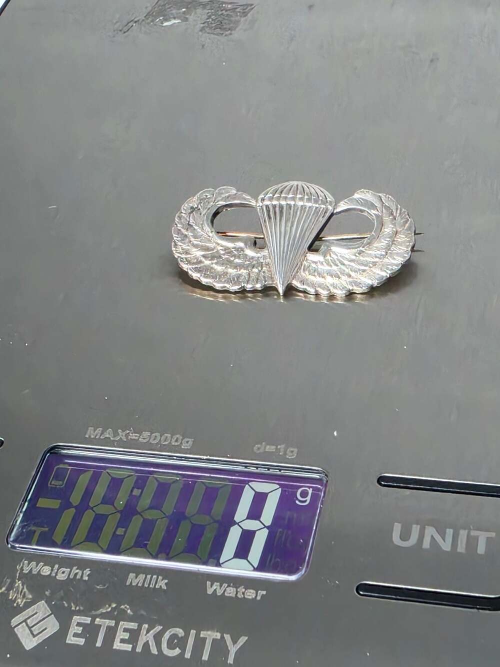 WWII US Army Basic Parachutist Jump Wings Sterling Silver Pin - Picture 4 of 4